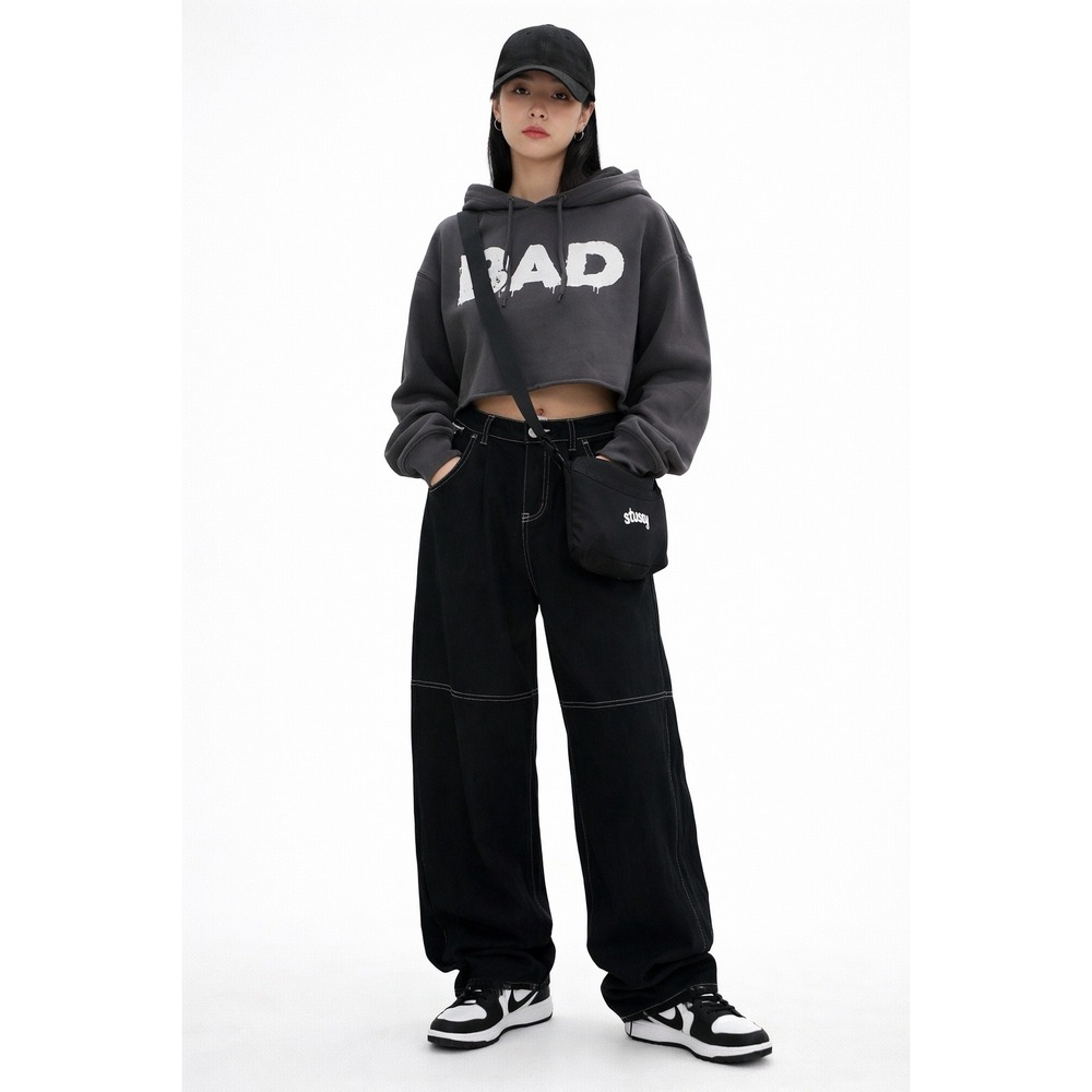 FULL TILT Black Wide Leg Jeans Contrast Stitch Women's XS Streetwear Tilly's NWT
